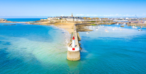Aerial view of the beautiful city of Privateers - Saint Malo in Brittany, France