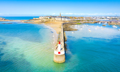 Aerial view of the beautiful city of Privateers - Saint Malo in Brittany, France - obrazy, fototapety, plakaty