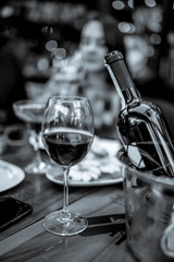 monochrome black and white red wine served romantic joyful table for special days