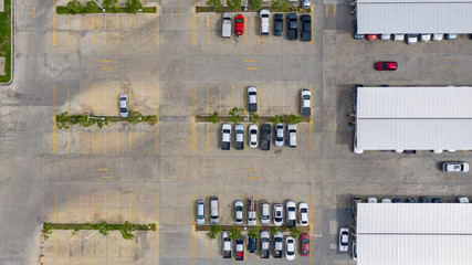 The top view of the parking lot taken with the drones