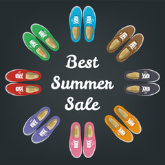 Sneakers top view. Shoes background. Sneakers and Slippers collection. Vector