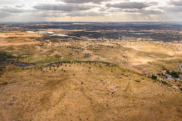 aerea view of the pasture in summer with lake