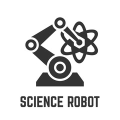 Science robot icon with scientific research arm machine glyph symbol.