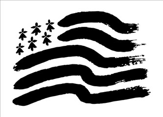 Hand drawn painted black and white vector breton flag Gwen-ha-Du in painted grunge style - obrazy, fototapety, plakaty