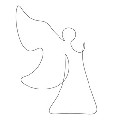 Angel silhouette one line drawing on white background, vector illustration
