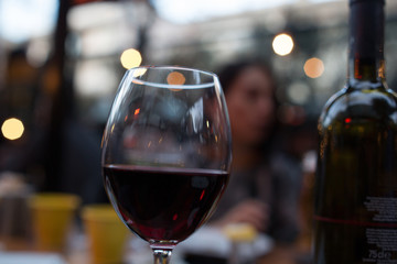 wine glass served on dining table with valentines day romantic