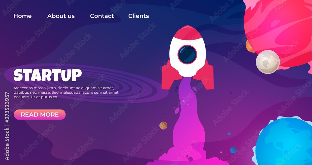 Poster Start up landing page. Web page design templates for startup. Vector illustrations 3d modern design development website