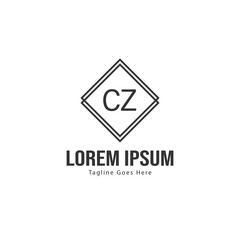 Initial CZ logo template with modern frame. Minimalist CZ letter logo vector illustration