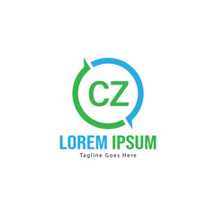 Initial CZ logo template with modern frame. Minimalist CZ letter logo vector illustration