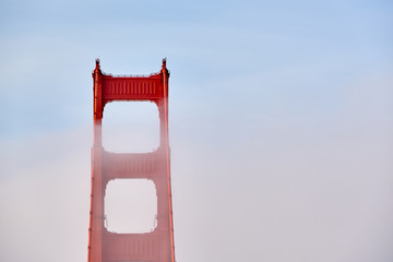 Golden Gate Bridge view at foggy morning, San Francisco, California, USA