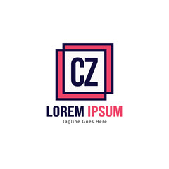 Initial CZ logo template with modern frame. Minimalist CZ letter logo vector illustration