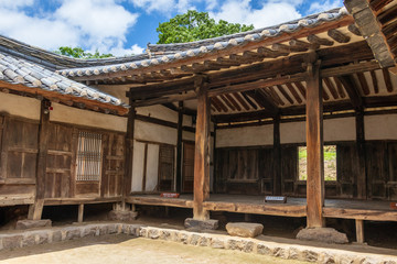 Courtyard and with a korean traditional style house facade in the Yangdong Folk Village. Gyeongju, South Korea, Asia.