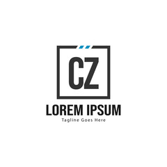 Initial CZ logo template with modern frame. Minimalist CZ letter logo vector illustration