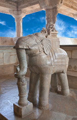 Sculpture of Elephant at Adinath Jain temple in Ranakpur, Rajasthan, India