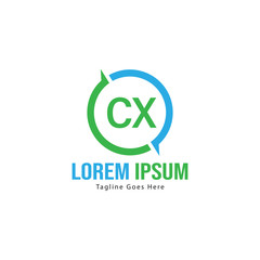 Initial CX logo template with modern frame. Minimalist CX letter logo vector illustration