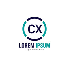 Initial CX logo template with modern frame. Minimalist CX letter logo vector illustration