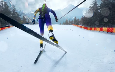 Fotobehang Biathlon. Skier biathlon champion. Winter Olympic sports. © Artur Didyk