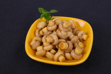 Pickled champignon heap in the bowl