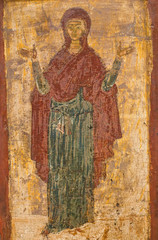 Ancient painting with Virgin Orans from Church of Hypapante in Thessaloniki, Greece