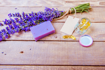 Obraz na płótnie Canvas Lavender essence , natural skin care products,spa, lavender product, oil on nature background