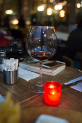 wine glass served on dining table with valentines day romantic