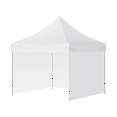 Blank square tent with three walls mock up isolated on white background - side view. Vector illustration © Evgeniy Zimin