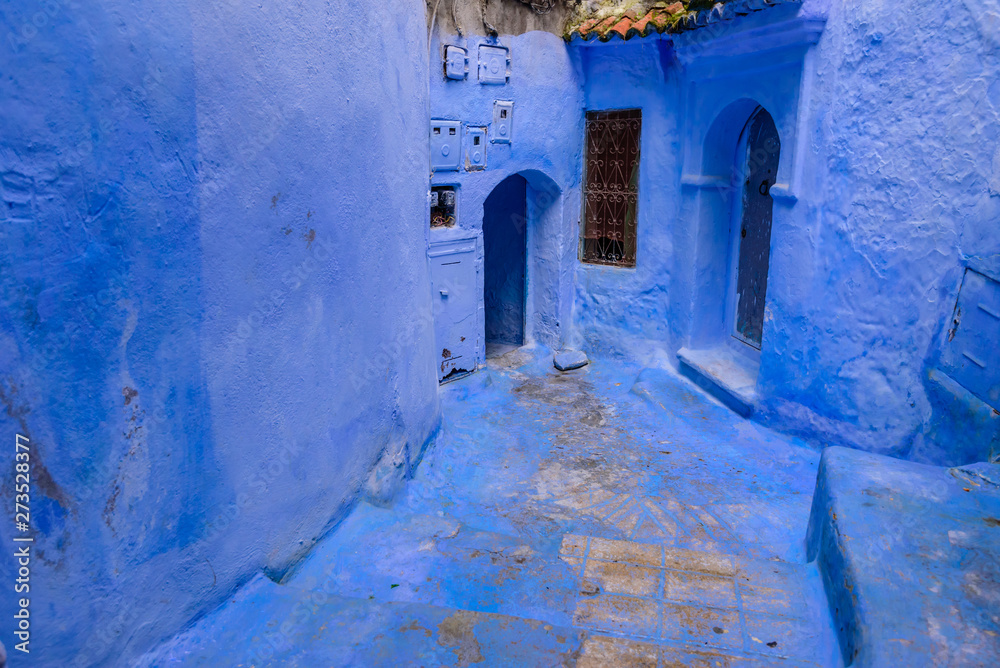 Wall mural sightseeing of morocco. beautiful blue medina of chefchaouen town in morocco