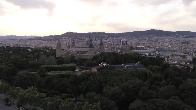 Barcelona. Aerial view in Montjuic. Catalonia,Spain. Drone Footage