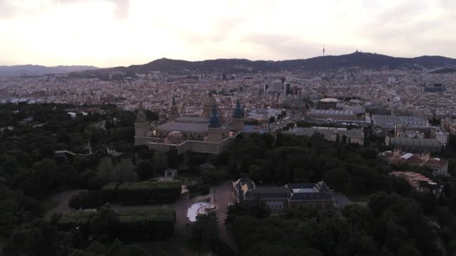 Barcelona. Aerial view in Montjuic. Catalonia,Spain. Drone Footage