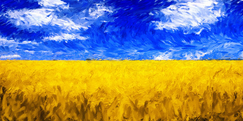 Landscape field grain impressionism oil painting © microstock77