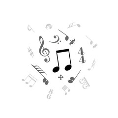 Music note, abstract sound signs on white