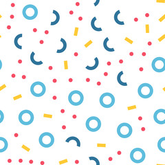 Abstract seamless pattern in geometric style. Texture made of circles dots and rectangles. Vintage style.