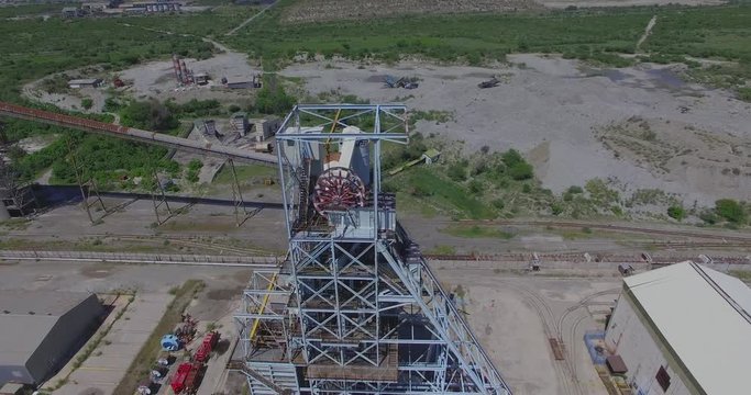 An aerial drone view of a closed, abandoned mine