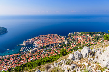 Sightseeing of Croatia. Aerial view of Dubrovnik old town and Adriatic sea, Dubrovnik town, Croatia