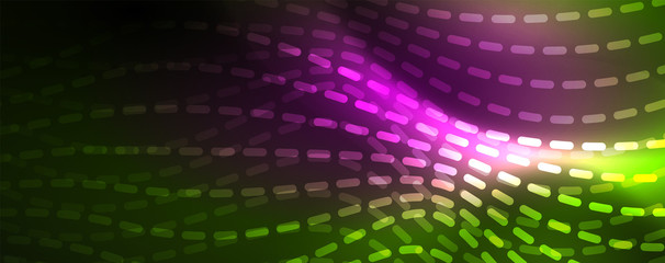 Fototapeta premium Shiny neon vector wave line abstract background, motion concept