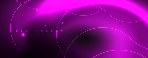 Dark abstract background with bright color neon lights and lines. Glowing background