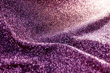 blurred purple bokeh of satin fabric for background, purple fabric rippled elegant, creased silk scarf textile, bokeh glitter fabric violet, purple fabric bokeh texture, blur crumpled of violet satin