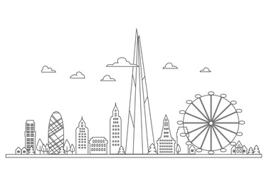  Vector illustration of abstract London skyline with skyscrapers and office buildings. 