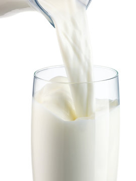 pouring milk in a glass isolated 