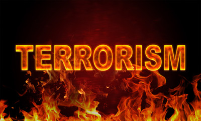 burning word terrorism in flames