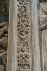 Avila, Spain - April 17, 2019. Interior of the Cathedral of Avila during the celebration of Holy Week in Spain. Biblical scenes in relief