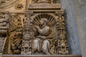 Fototapeta na wymiar Avila, Spain - April 17, 2019. Interior of the Cathedral of Avila during the celebration of Holy Week in Spain. Biblical scenes in relief