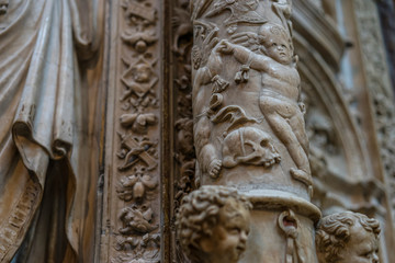 Obraz premium Avila, Spain - April 17, 2019. Interior of the Cathedral of Avila during the celebration of Holy Week in Spain. Biblical scenes in relief