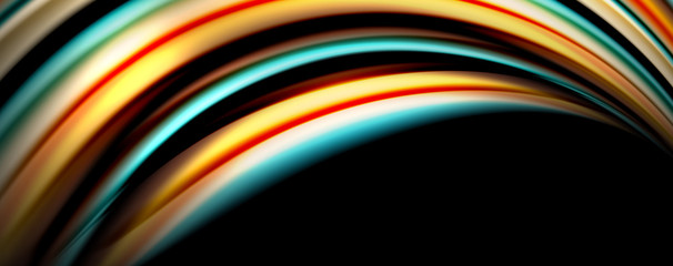 Fluid color rainbow style wave abstract background, techno modern design on black