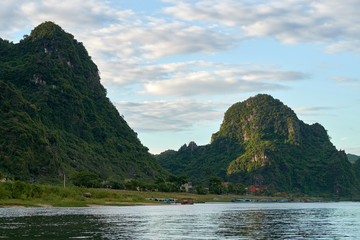 Fototapeta na wymiar Fishing village in the Phong Nha-Ke Bang National Park in Vietnam.