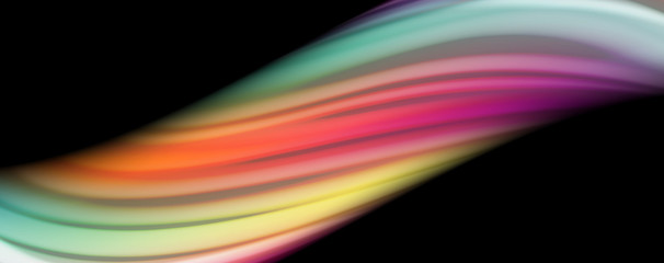 Modern rainbow liquid color flow colorful poster. Wave Liquid shape in black color background. Abstract composition
