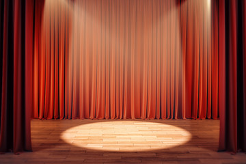 Theater curtains with spotlight - obrazy, fototapety, plakaty