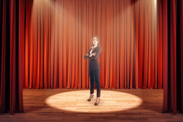 Businesswoman on red stage
