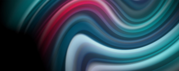 Modern rainbow liquid color flow colorful poster. Wave Liquid shape in black color background. Abstract composition