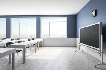 Bright blue classroom